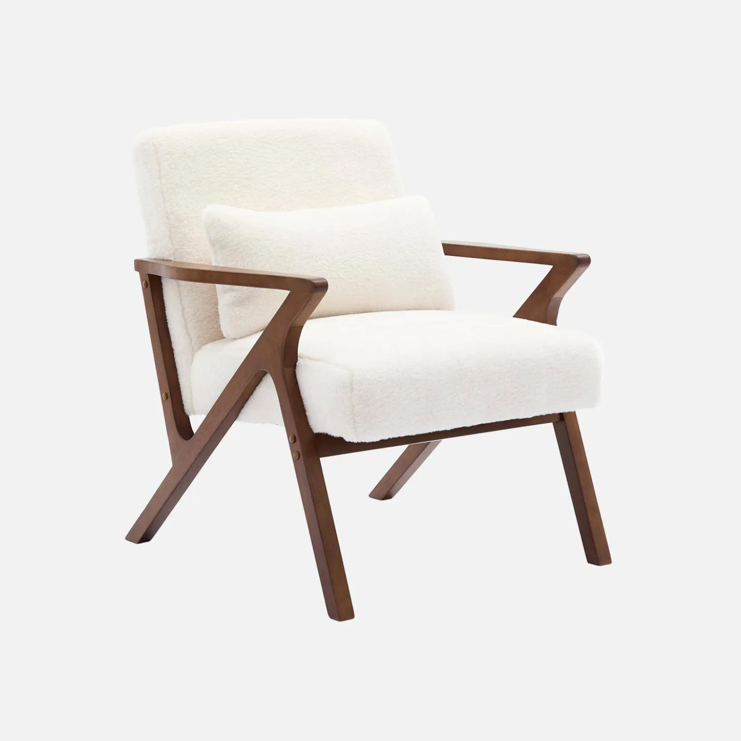 Scandinavische fauteuil van walootkleurig hout en imitatiebonteffect