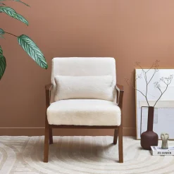 Scandinavische fauteuil van walootkleurig hout en imitatiebonteffect