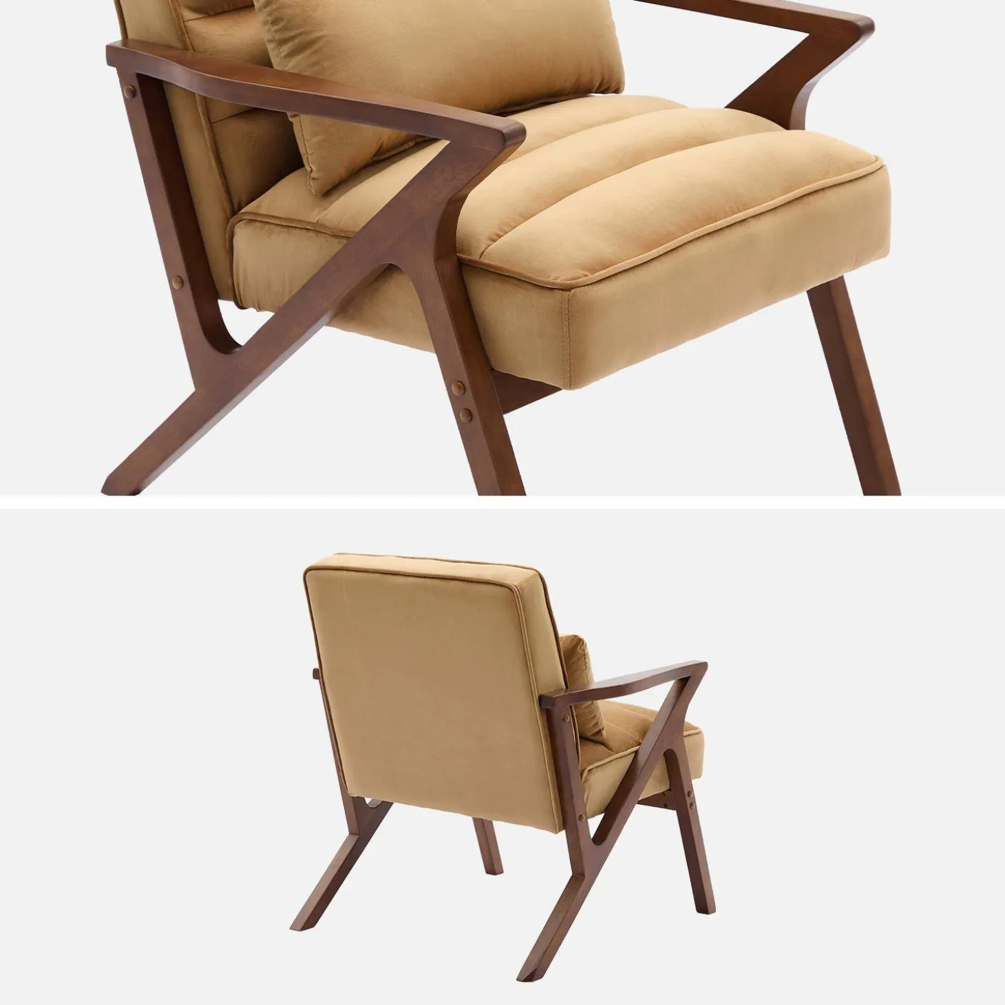 Scandinavische fauteuil van hout en fluweel
