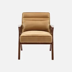 Scandinavische fauteuil van hout en fluweel
