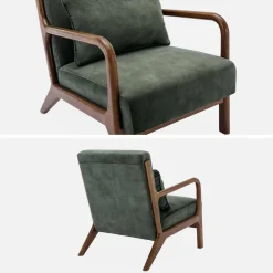 Scandinavische fauteuil walnootkleurig hout en fluweel