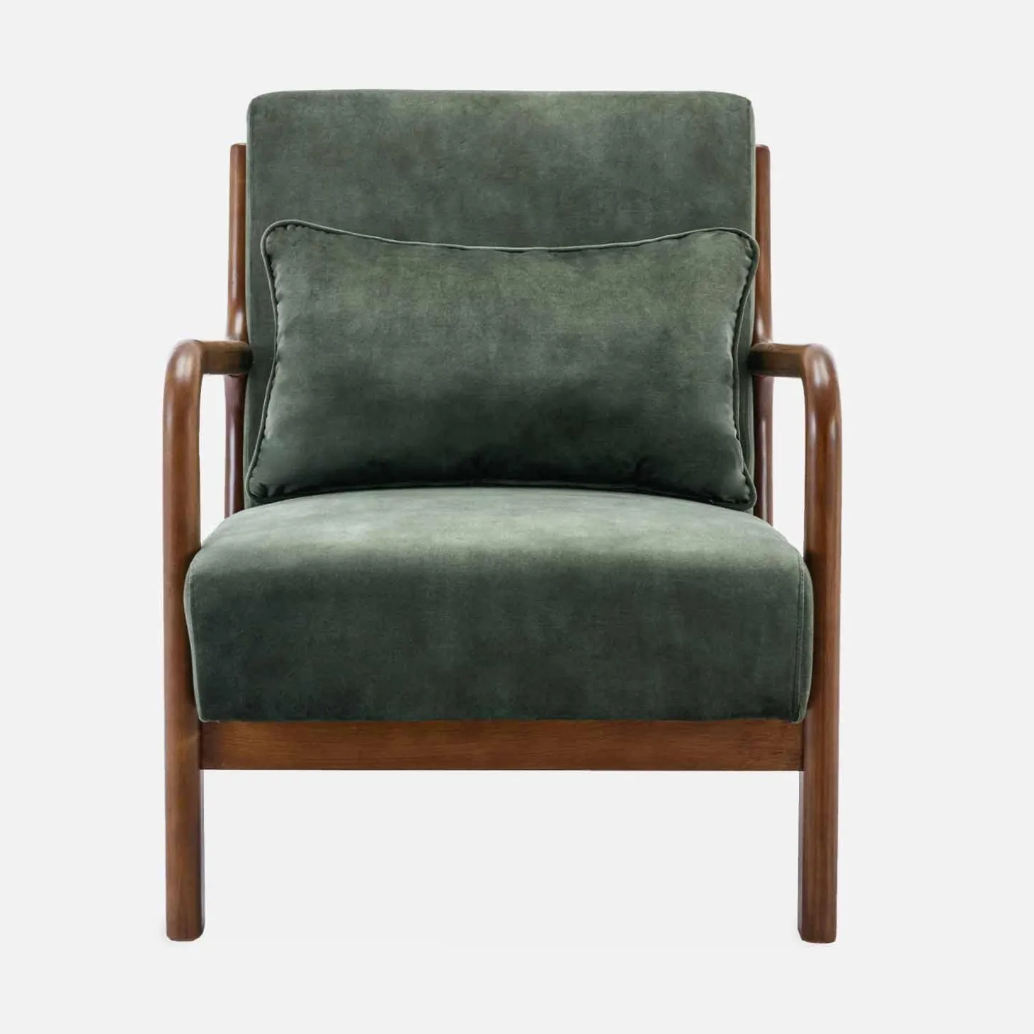 Scandinavische fauteuil walnootkleurig hout en fluweel