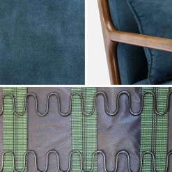 Scandinavische fauteuil walnootkleurig hout en fluweel