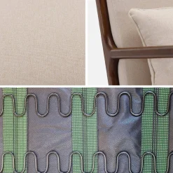 Scandinavische fauteuil walnootkleurig hout en stof