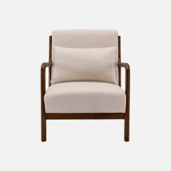 Scandinavische fauteuil walnootkleurig hout en stof