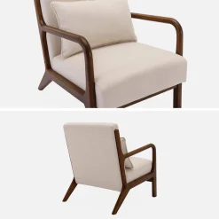 Scandinavische fauteuil walnootkleurig hout en stof