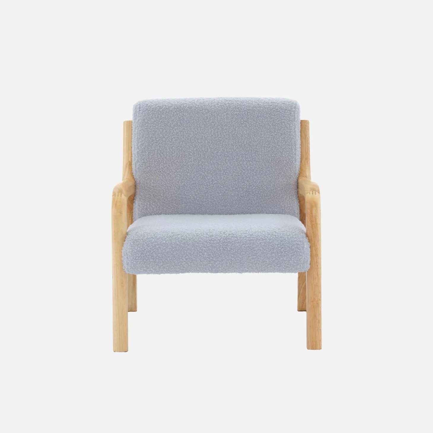 Scandinavische kinderfauteuil in hout en boucléstof