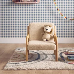 Scandinavische kinderfauteuil in hout en boucléstof