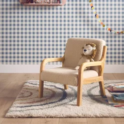 Scandinavische kinderfauteuil in hout en boucléstof