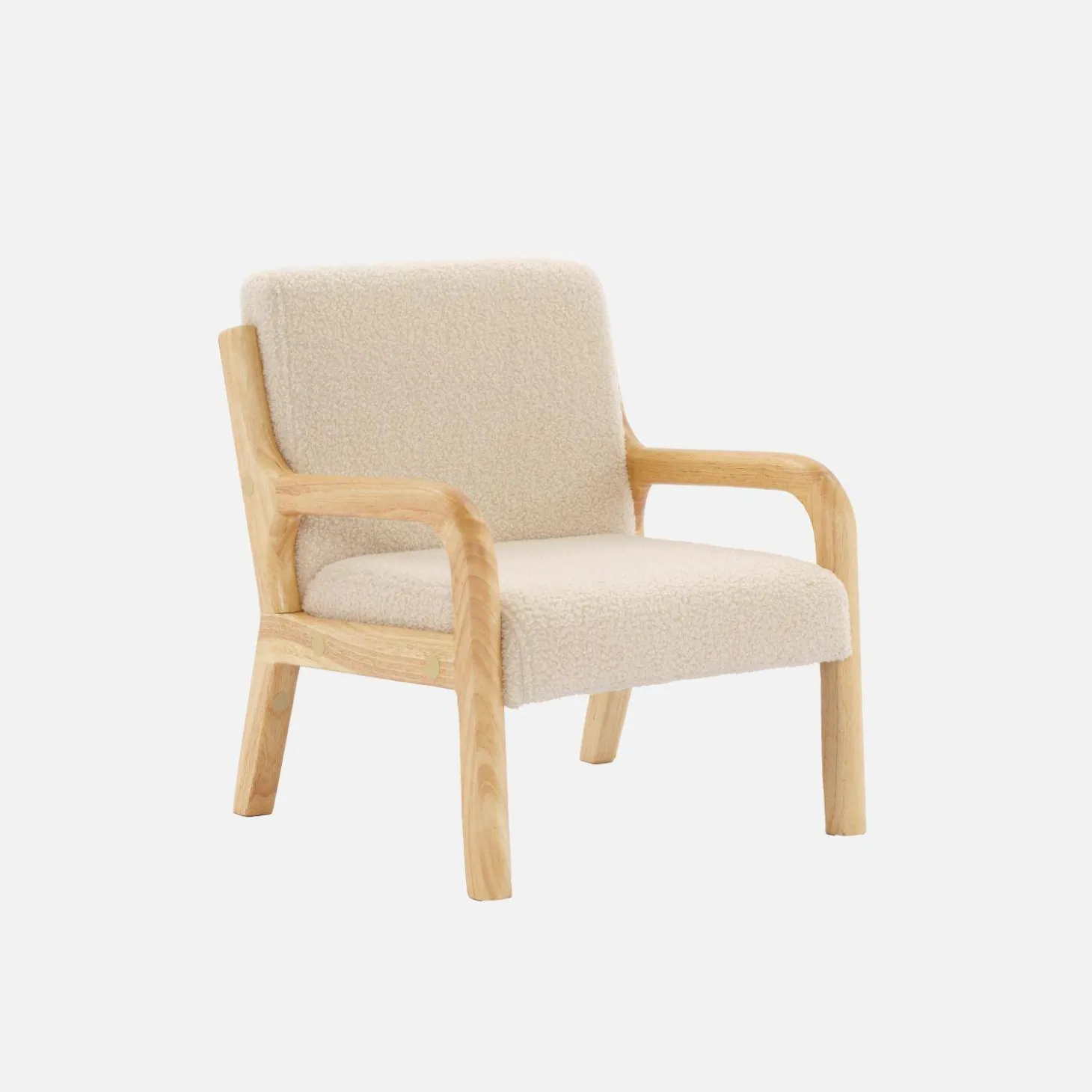 Scandinavische kinderfauteuil in hout en boucléstof