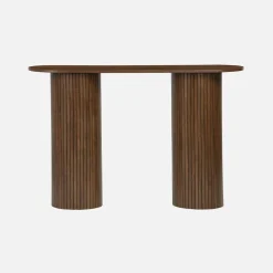 Scandinavische ovale sidetable met groeven effect hout