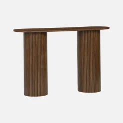 Scandinavische ovale sidetable met groeven effect hout