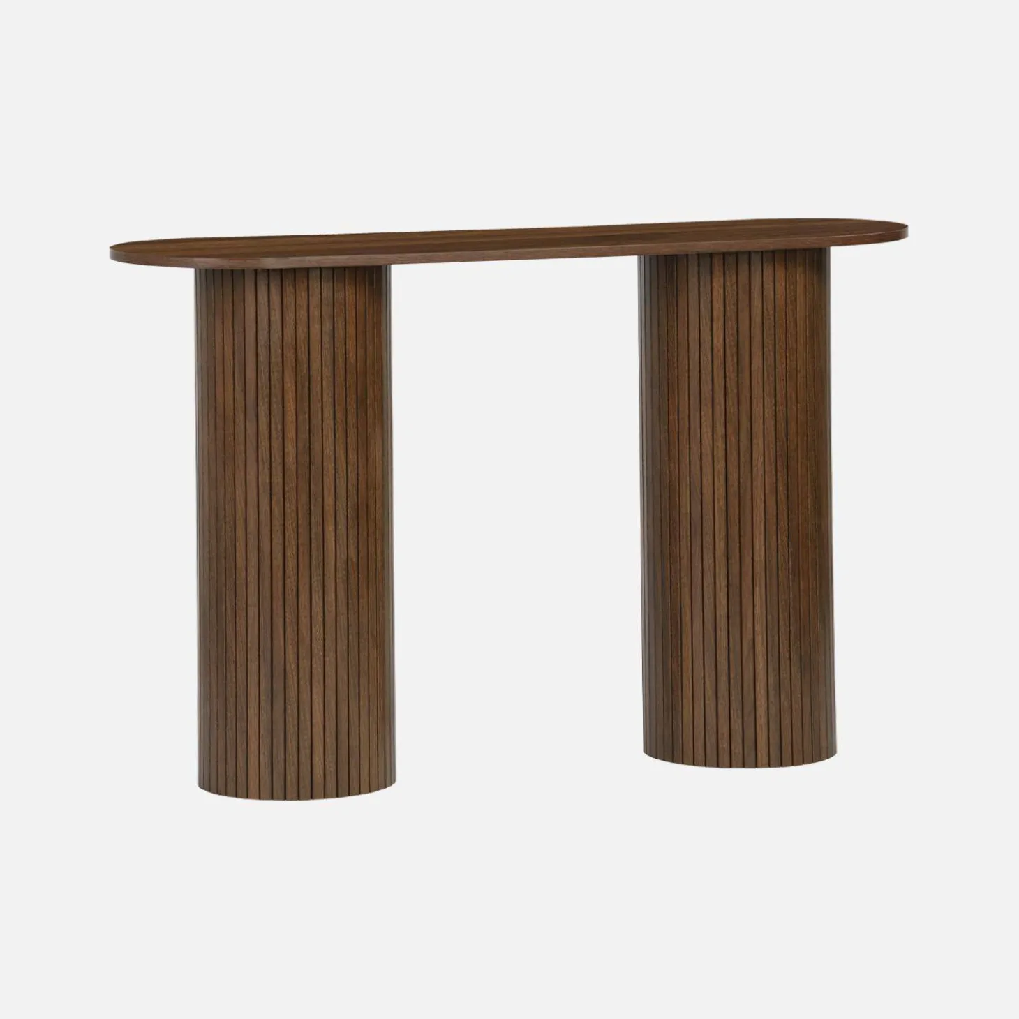 Scandinavische ovale sidetable met groeven effect hout
