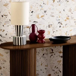 Scandinavische ovale sidetable met groeven effect hout