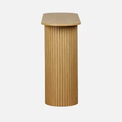 Scandinavische ovale sidetable met groeven effect hout