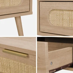 Scandinavische salontafel met afgerond riet, 1 lade