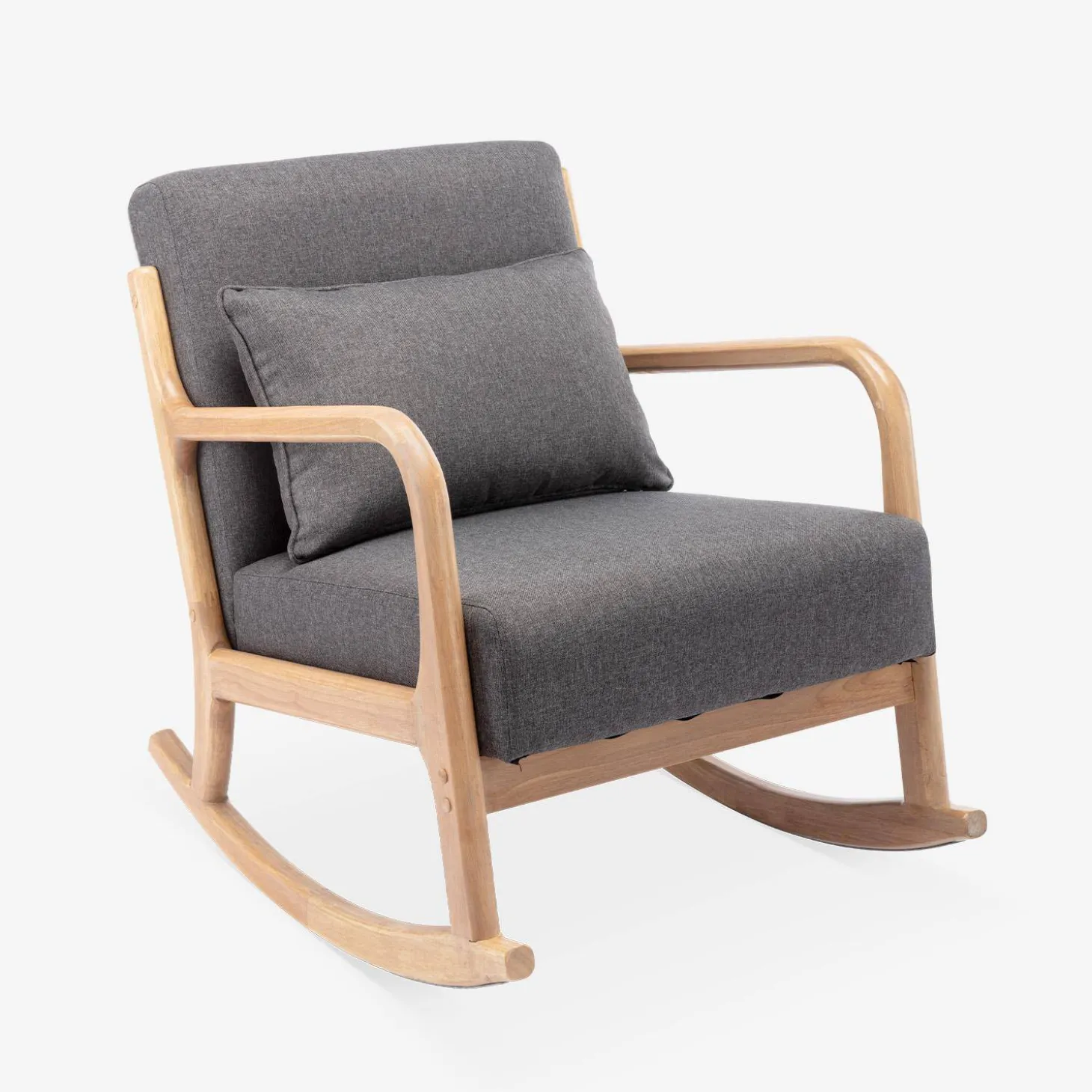Scandinavische schommelstoel van hout en stof
