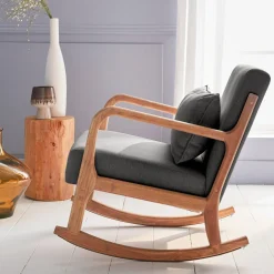 Scandinavische schommelstoel van hout en stof