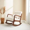 Scandinavische schommelstoel walnootkleurig hout en bouclé