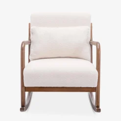 Scandinavische schommelstoel walnootkleurig hout en bouclé
