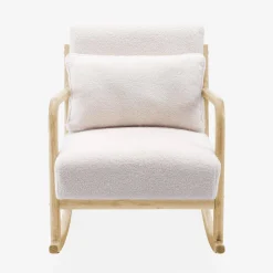 Scandinavische schommelstoel naturelkleurig hout en bouclé