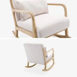 Scandinavische schommelstoel naturelkleurig hout en bouclé