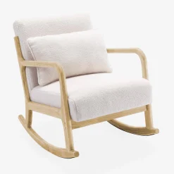 Scandinavische schommelstoel naturelkleurig hout en bouclé