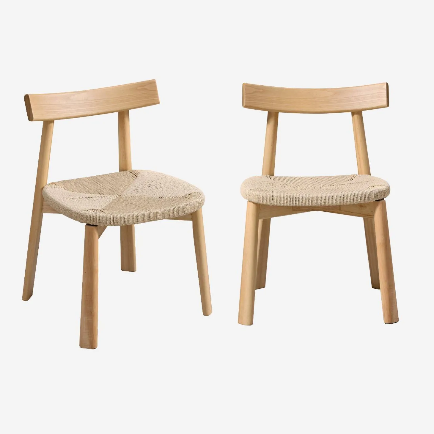 Scandinavische stoelen van rubberhout met zitting van touw (set van 2)