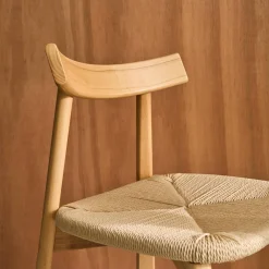Scandinavische stoelen van rubberhout met zitting van touw (set van 2)