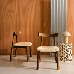 Scandinavische stoelen van rubberhout met zitting van touw (set van 2)