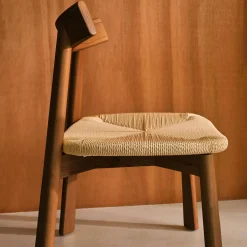 Scandinavische stoelen van rubberhout met zitting van touw (set van 2)