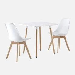 Scandinavische vierkante eettafel in hout, 2 stoelen