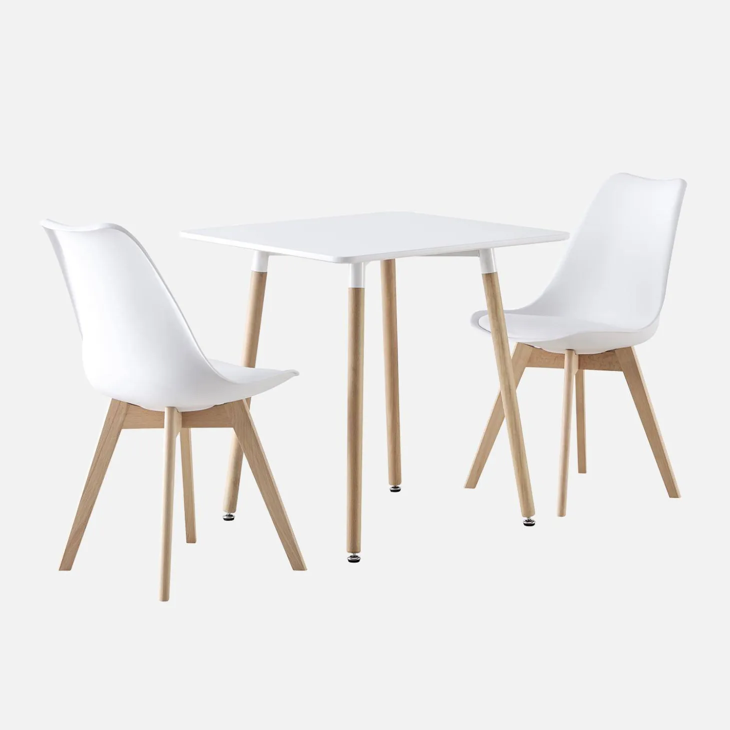 Scandinavische vierkante eettafel in hout, 2 stoelen