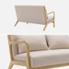 Scandinavische 2-zitsbank naturelkleurig hout en stof