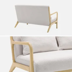 Scandinavische 2-zitsbank naturelkleurig hout en bouclé
