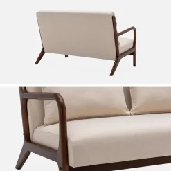 Scandinavische 2-zitsbank walnootkleurig hout en stof