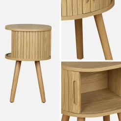 Scandinavisch nachtkastje houtdecor met 2 schuifdeuren