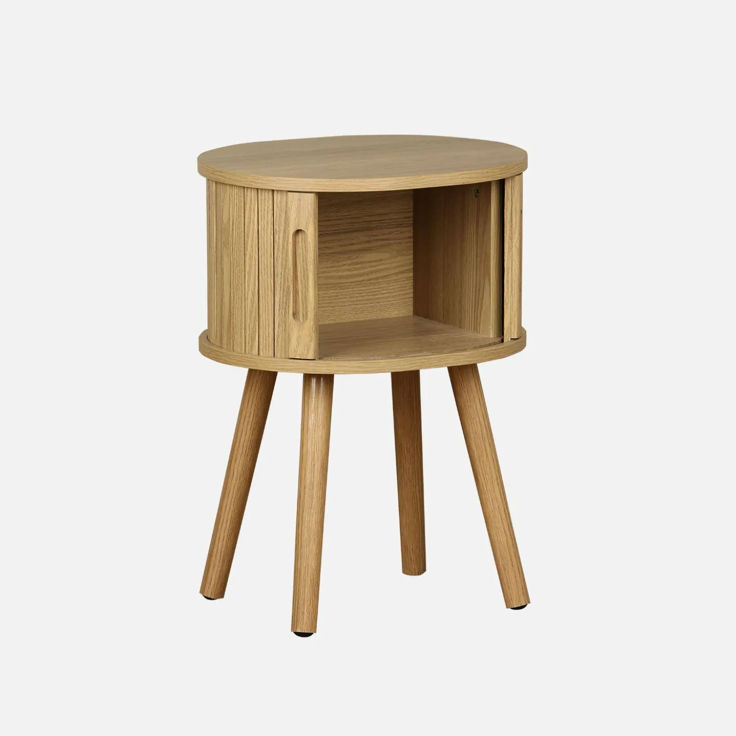 Scandinavisch nachtkastje houtdecor met 2 schuifdeuren