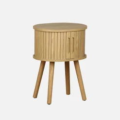Scandinavisch nachtkastje houtdecor met 2 schuifdeuren