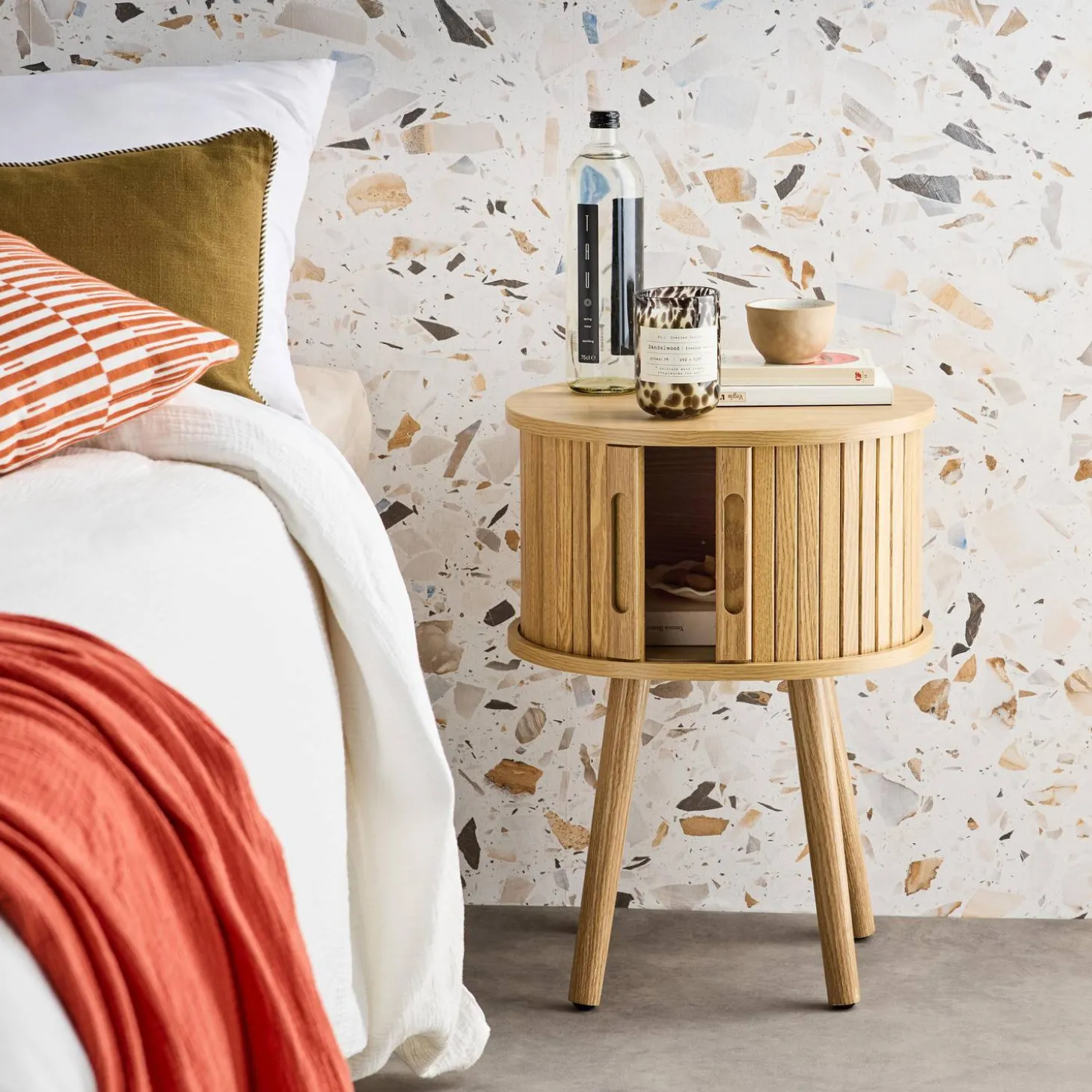 Scandinavisch nachtkastje hout decor 2 schuifdeuren (set van 2)