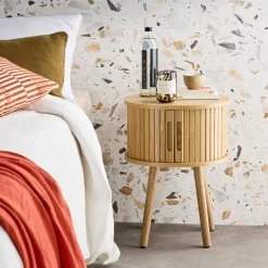 Scandinavisch nachtkastje hout decor 2 schuifdeuren (set van 2)