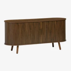 Scandinavisch TV-meubel met 2 gegroefde schuifdeuren met houteffect, 120cm