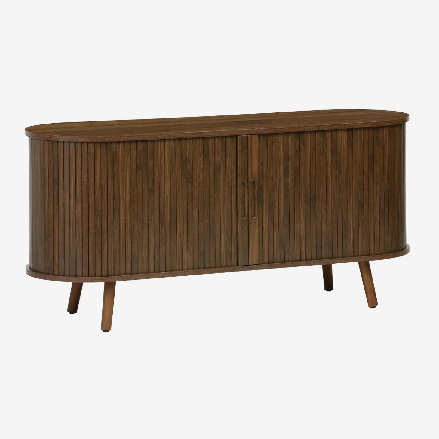 Scandinavisch TV-meubel met 2 gegroefde schuifdeuren met houteffect, 120cm