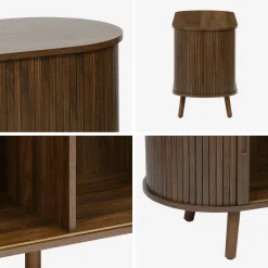 Scandinavisch TV-meubel met 2 gegroefde schuifdeuren met houteffect, 120cm
