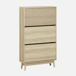 Schoenenkast 3 kleplades houtdecor deels gegroefd 75cm