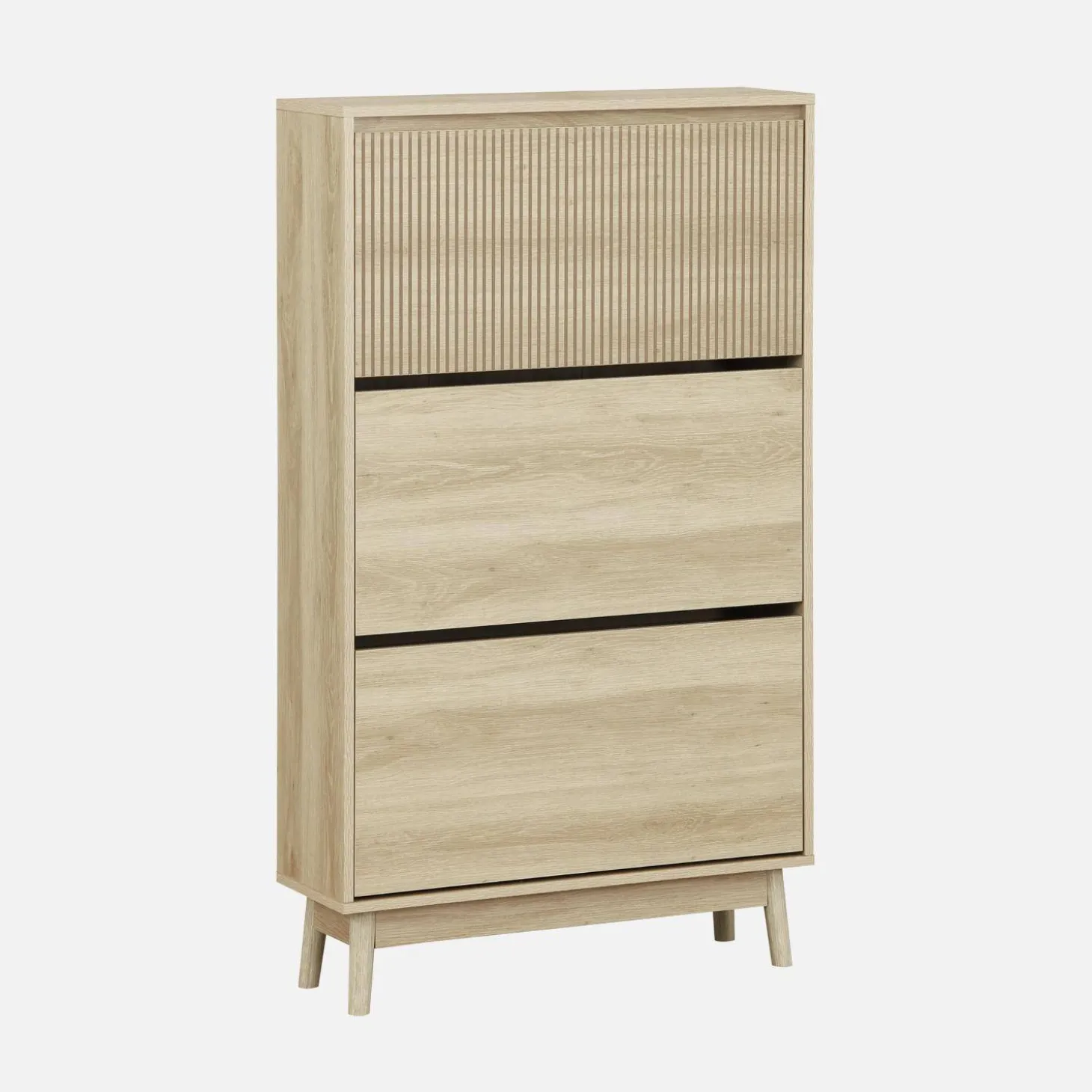 Schoenenkast 3 kleplades houtdecor deels gegroefd 75cm