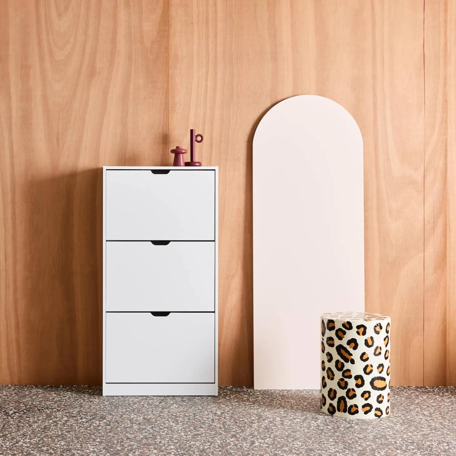 Schoenenkast 3 kleplades houtdecor 60cm