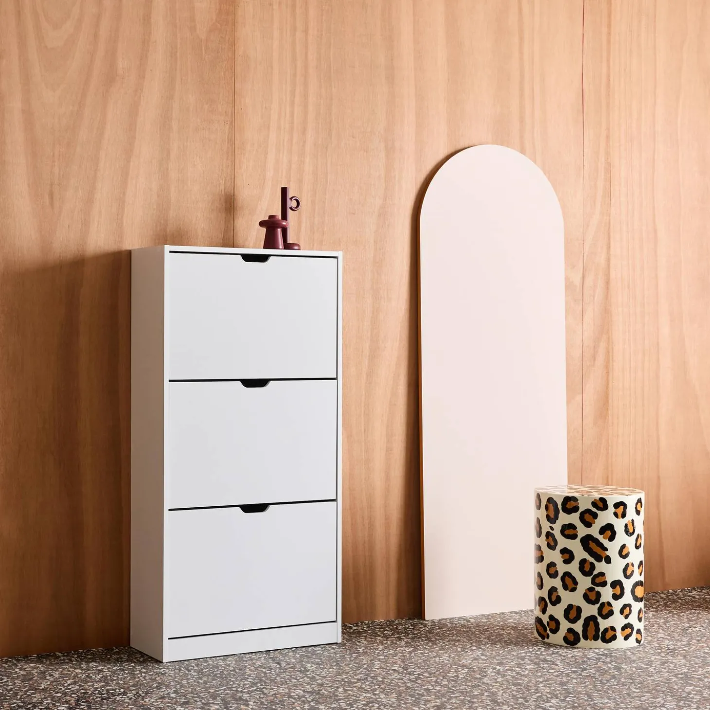 Schoenenkast 3 kleplades houtdecor 60cm