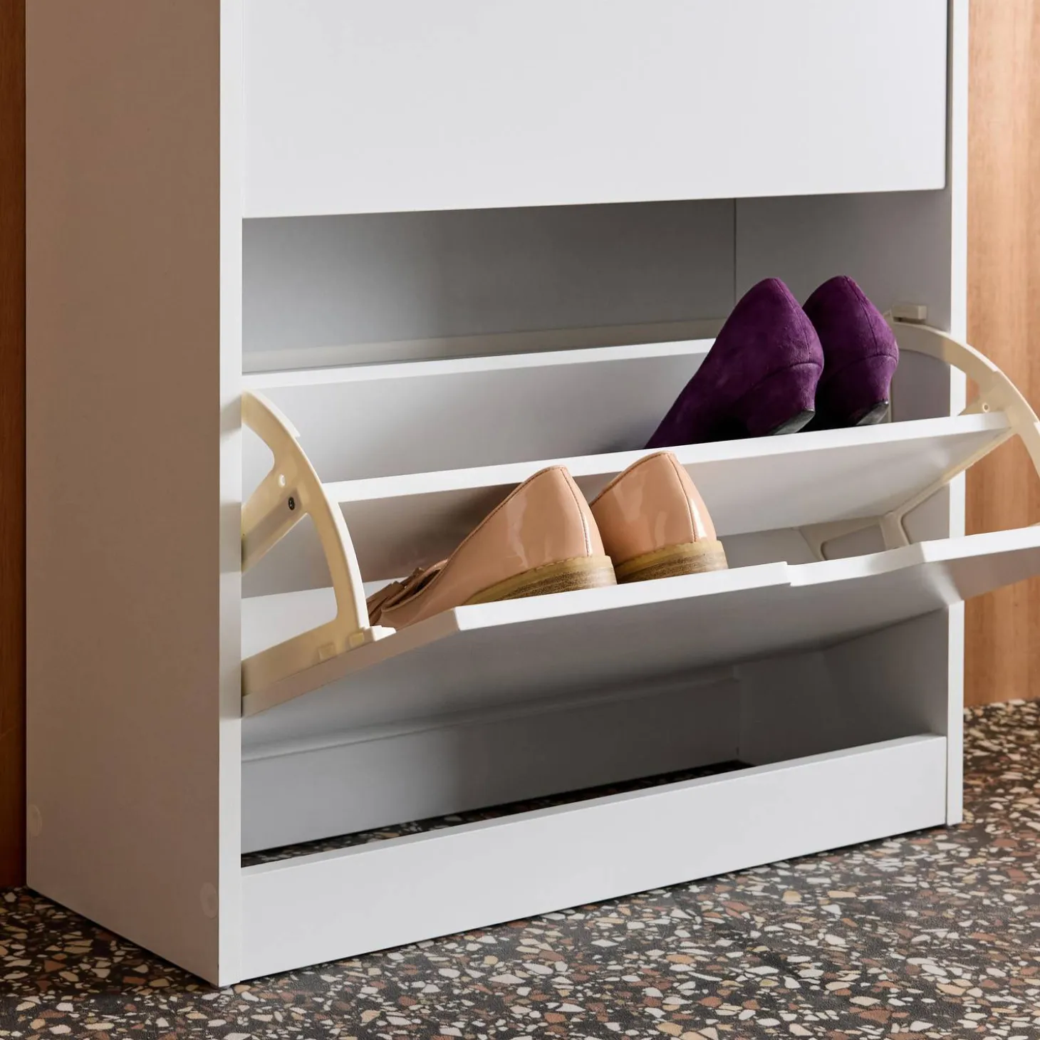 Schoenenkast 3 kleplades houtdecor 60cm