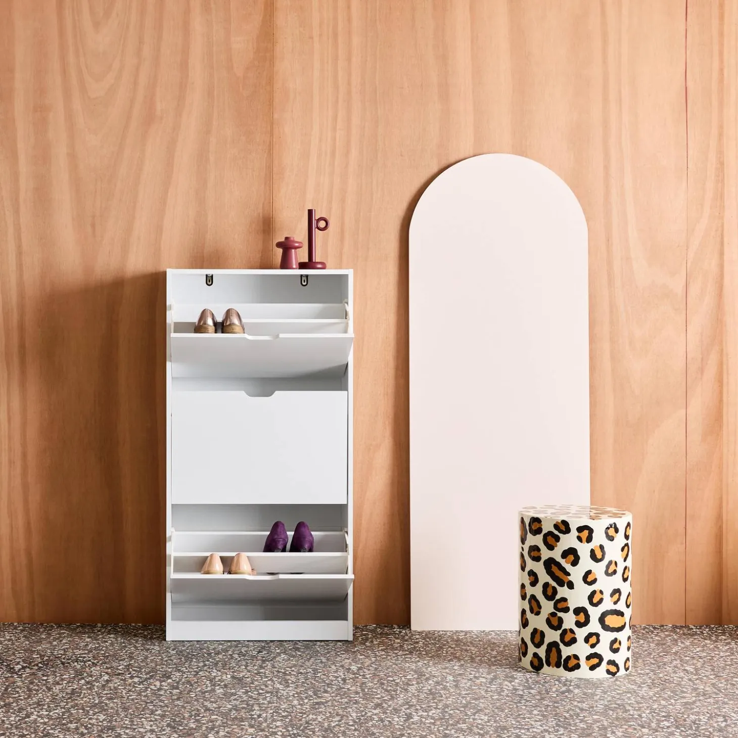 Schoenenkast 3 kleplades houtdecor 60cm